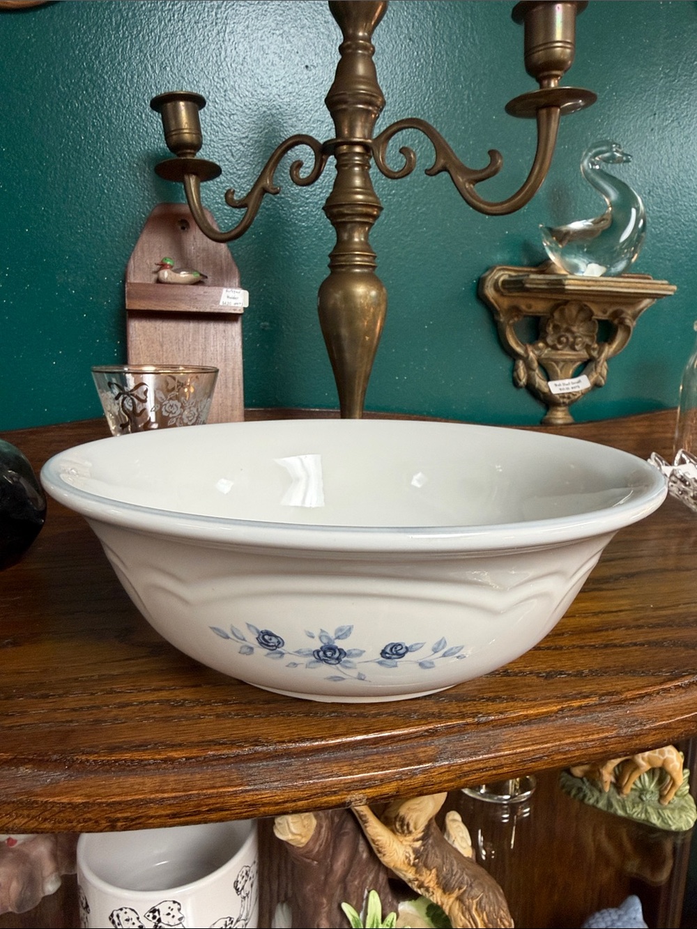 Pfaltzgraff Vegetable Bowl White Ceramic Serving Bowl with Blue Rose 011